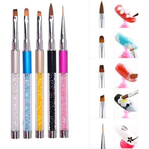 Nail Art Brush Pen Rhinestone Diamond Acrylic Handle Carving Powder Gel Nail Brush With Cap Manicure Tools