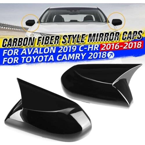 Horn Glossy Black Car Side View Rearview Mirror Cover Caps Trim Sticker For Toyota Camry 2018+ For Avalon 2019 C-HR 2016-2018