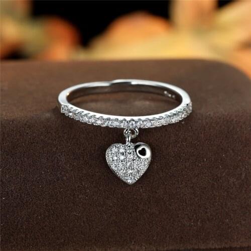 Simple Fashion White Zircon Stone Ring Female Cute Small Heart Pendant Ring Vintage Gold Silver Color Engagement Rings For Women