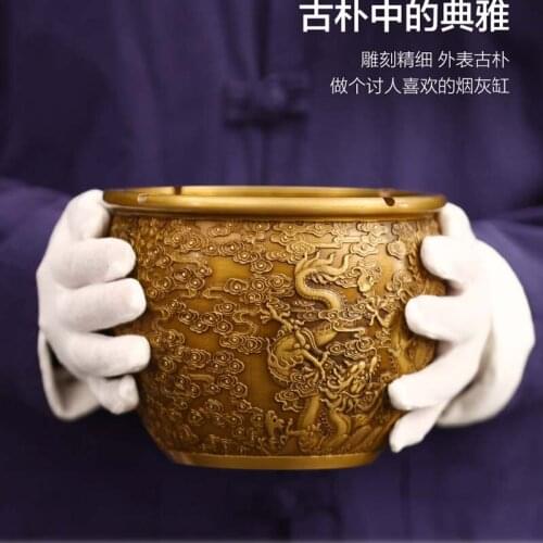TOP high grade Asia Royal bring wealth Auspicious GOOD LUCK Double Dragon brass Ashtray statue HOME company business BEST GIFT