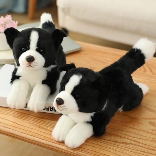 34cm Cute Simulation Black Dog Plush Toys Border Collie Stuffed Soft Lifelike Animals Pillow Doll For Girls Kids Birthday Gifts