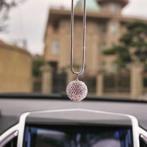 Fashion Creative Crystal Rhinestones Rearview Mirror Ball Heart Star Car Pendant Gift Car Interior Decorations