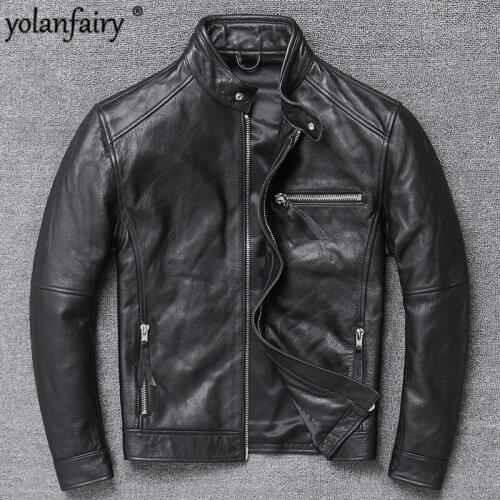 Genuine Leather Jacket Men Clothes 2020 Cowhide Coat Motorcycle Real Cow Leather Jackets Spring Autumn Coats 094Hei KJ3192