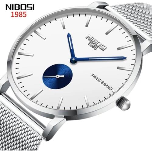 NIBOSI Men Watches Luxury Brand Full Steel Mesh Ultra Thin Quartz Wristwatch Men Sport Waterproof Watch Relogio Masculino 2361