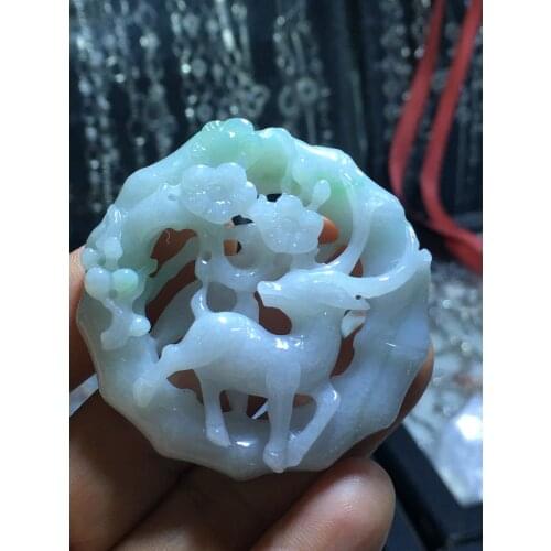 Natural Myanmar jade A HandCarved deer jadeite jade green jade pendant jade necklace pendants jewelry necklaces