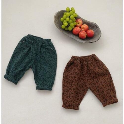 2021 new girls boys leopard long pants cotton autumn cool kids printed pants