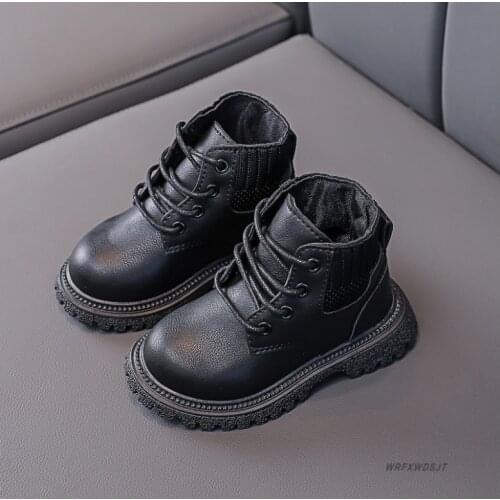 2021 New Autumn Childrens Martin Boots British Kids Boys Girls Black/White Fashion Cool Single PU Leather Short Boots Shoes