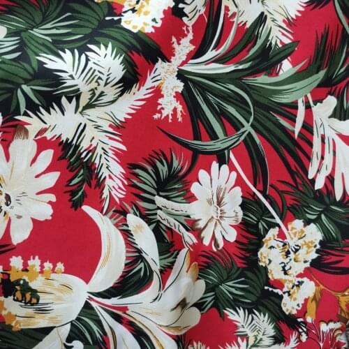 Hawaii Style Holiday Dress Glossy Artificial Silk Printed Soft Fabric Breathable DIY Fabric Qualified