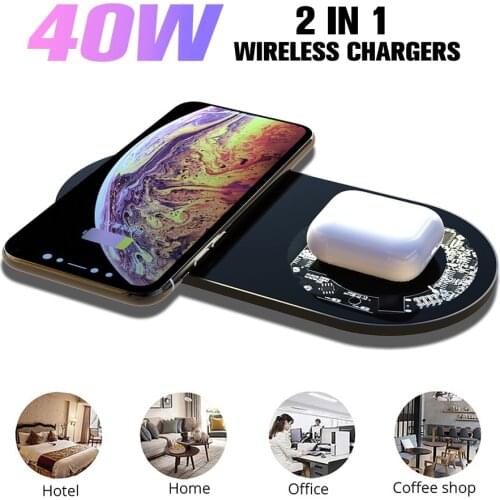 Qi 40W 2in1 Wireless Charger for IPhone 12 11 Pro XS XR X 8 Airpods Pro Double Fast Charging Pad for Samsung S20 S10 S9 S8 note