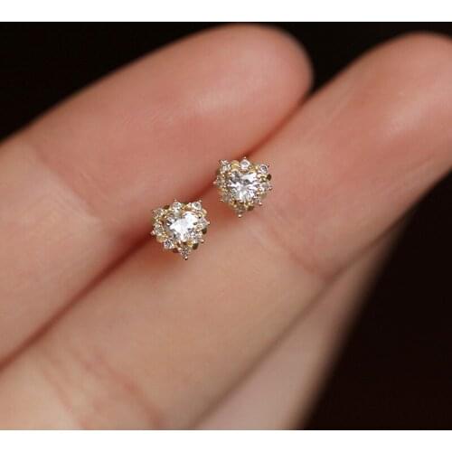 Cute Female Crystal Small Heart Earrings Real 925 Sterling Silver Gold Stud Earrings For Women Minimalist Wedding Earrings