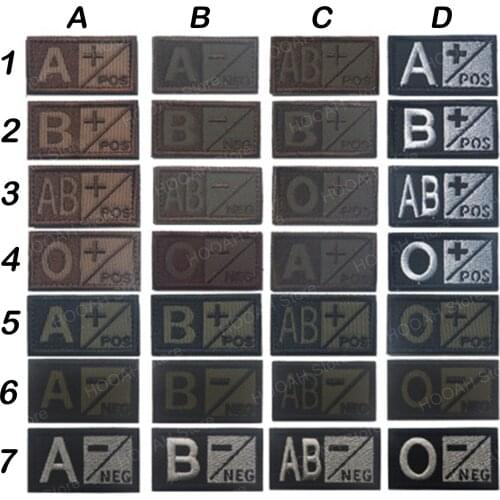 Black Green Sports souvenirs Military Patch Blood Type Group 3D Embroidery Patches A+ B+ AB+ O+ Positive Tactical Badges brown