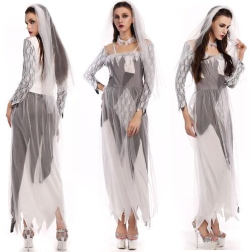 Scary Terror Ghost Bride Costume Halloween Adult Cosplay Dress Fancy Dress SM1810