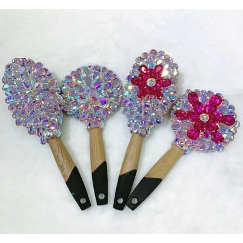 Rhinestone Makeup Mirror Hair Comb Brush Sets Massage Meridian Soft Wooden Handle Portable Anti Static Salon Styling Tools Gifts