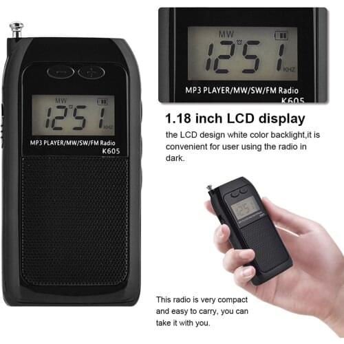 SW FM MW Radio Mini Pocket Stereo Radio Receiver Digital MP3 Music Player with Headphones Support TF Card