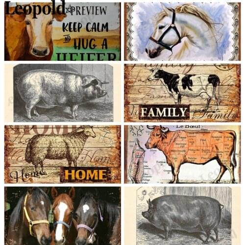 Vintage Metal Sign Board Animal Series Alphabet Poster Cow Rooster Horse Tin Plate Wall Art Farm Club Home Decoration