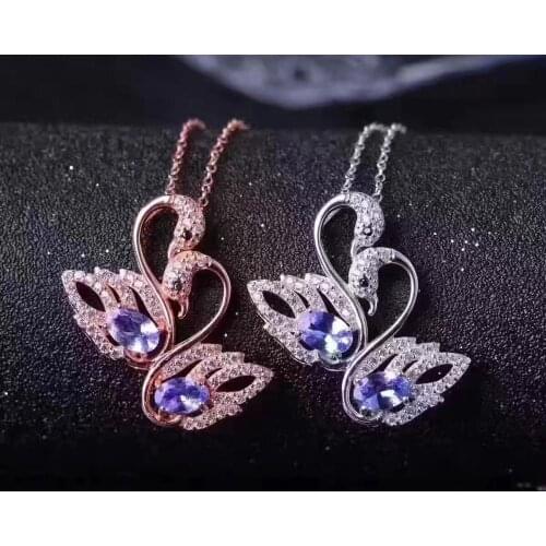 High Quality 100% Natural Real Tanzanite Necklace Pendant S925 Sterling Silver Womens Color Gemstone Natural Jewelry