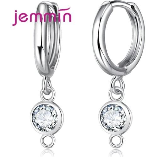 Women 925 Sterling Silver Round Pattern Cubic Zircon Drop Earrings Companents Crystals Piercing Ear Fashion Jewelry