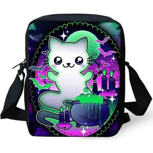 ELVISWORDS Cute Ghost Cat Print Shoulder Bags For Women Lady Messenger Bags Travel Handbags Boys Girls Crossbody Bag Totes Bolsa