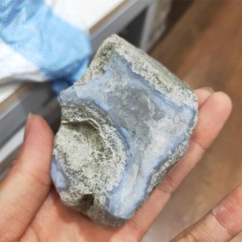 1PC Natural Blue Chalcedony Raw Stone Azurlite Rough Banded Agate Stone Rock Gemstone Mineral Specimens Aquarium Home Decoration