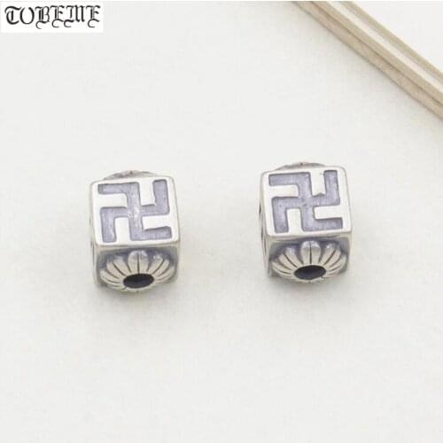 100% 925 Silver Jewelry Beads Tibetan Wanzi Symbol Bead Buddhist Wanzi Bead Lucky Symbol Beads DIY Jewelry Findings