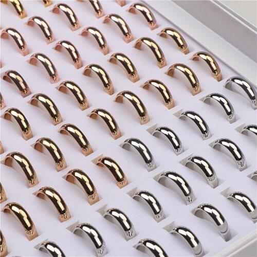 20pcs/lot Simple Fashion Sparkling Copper Rose Gold/Silver Color Rings For Women Men Wedding Party Jewelry No Fade Wholesale