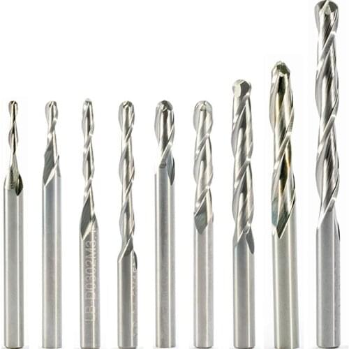 5pc 3.175mm 4mm Two Flutes Ball Nosed End Mill, CNC Router wood working Bit Milling Cutter Solid Carbide Ball nose Cutting Tool