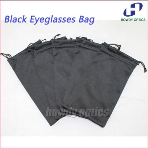 50pcs Quality Black Eyeglasses Bag Glasses Pouch 18.5x9cm 175gsm microfiber 100% Polyester Two Pull Ropes