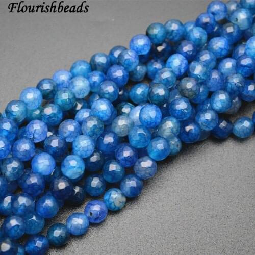 8mm 10mm Faceted Ink Blue Color Agate Stone Round Loose Beads DIY Jewelry Supplies