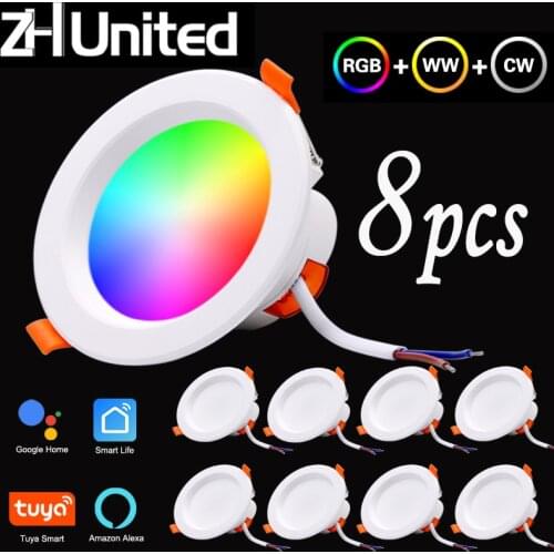 8pcs 5W/7W LED Smart Downlight Control Round Spotlight Intelligent Lamps Tuya Smart light APP WiFi Ceiling RGB Warm Cold light