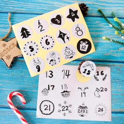 96pcs Black White Advent Calendar Number Stickers Merry Christmas Tree Gift Sticker DIY Scrapbooking Diary Stationery Sticker