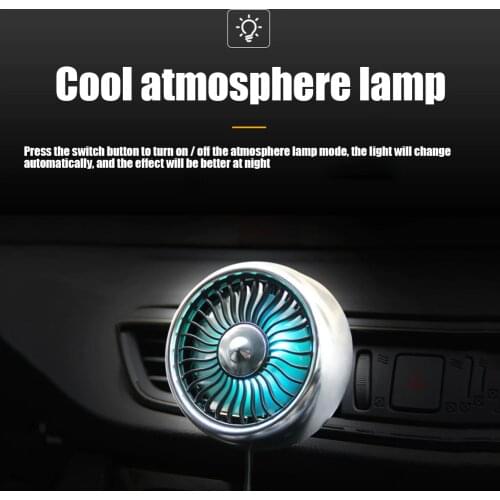 5V Head Fan Car Air Fan Accessories USB Car Air Vent Clip Fan 3-Speed 7-Blade LED Backlit for 12V 24V Vehicle