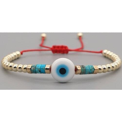 Go2Boho Turkish Evil Eye Bracelet For Women Fashion Gold Color Beaded Bracelets Natural Stone Disc Beads Lucky Red Rope Jewelry