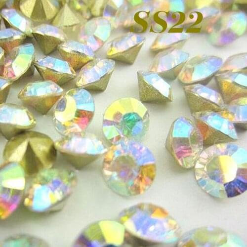 Free Shipping (20G)2880pcs/lot SS22(4.9-5.0mm) Crystal AB/Clear AB Color Resin Pointback beads For Bags/Garment DIY