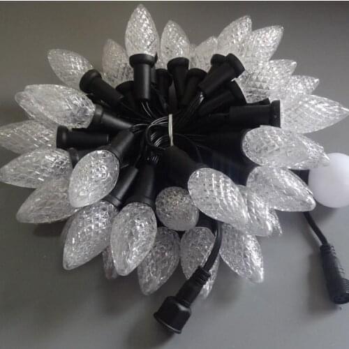 C9 DC12V 100nodes/strand RGB dumb nodes, IP68 rated; 24W;with all BLACK wire;with C9 faceted