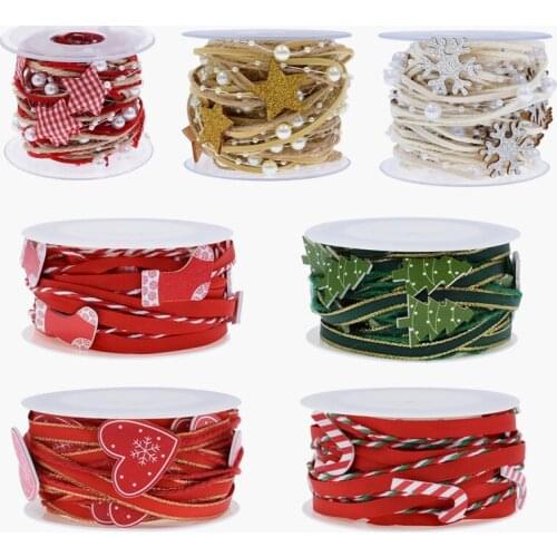 Bead Chain Christmas Ribbon Decor for Tree Star Pearl Chain Ribbon Christmas Tree DIY Xmas Decor Home Ornaments New Year Gift