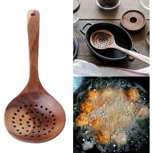 Long Handled Strainer Spoon Wooden Skimmer Utensils Cooking Tools 62KC