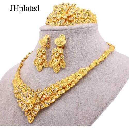 Dubai gold color 24K jewelry sets for women wedding gifts African Engagement necklace ring earrings bracelet set jewellery set