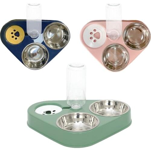 Double Water and Food Bowl Set Pet Water Dispenser Bottle Feeder Bowl Pet Bowls Dish for Small or Medium Size Dogs Cats