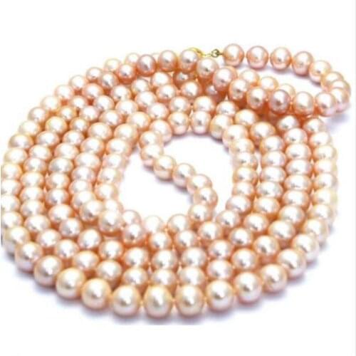 Elegant 9-10mm round south sea gold pink pearl necklac