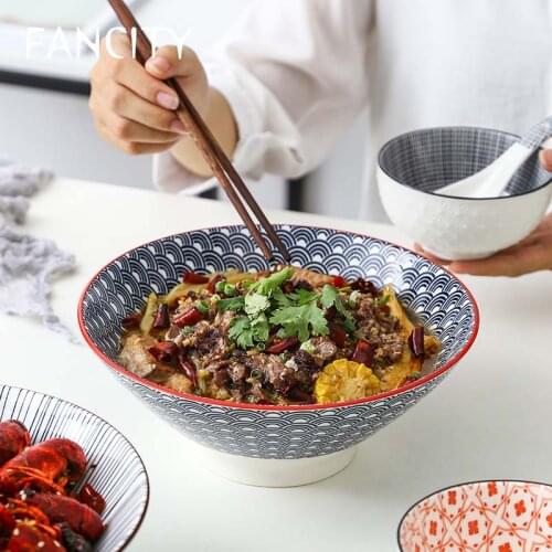 FANCITY Japanese-style ceramic restaurant household noodle bowl underglaze color large-scale glaze ramen bowl big soup bowl beef