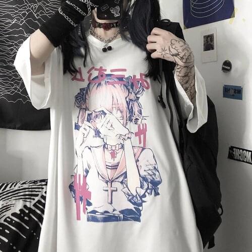 Oversized T Shirt Summer Tshirt Harajuku Kawaii Graphic Japanese Anime T Shirt Women Grunge Aesthetic White Hipsters Cute Tops