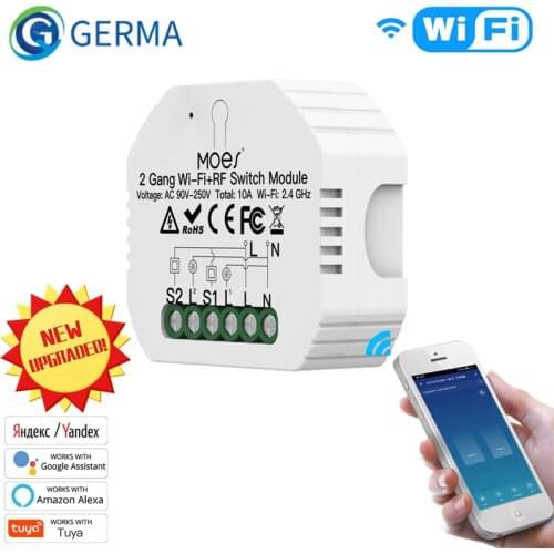 GERMA 2 Gang DIY Smart WiFi RF433 Switch Module Smart Life/Tuya APP RF Remote Control,Works with Alexa Google Home 1/2 Way
