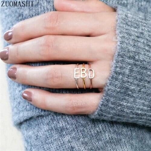 Sideway Initial Ring Stainless Steel Stacking Custom Name Ring Personalized Gift For Women Girl Baby