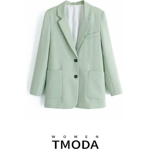 TMODA565 Women 2021 Fashion Office Wear Single Breasted Blazers Coat Vintage Long Sleeve Pockets Female Outerwear Chic Tops