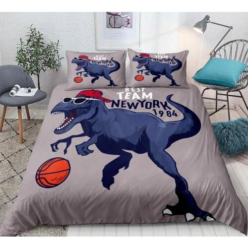 Cartoon Dinosaur Bedding set 3D Dinosaurs Playing Basketball Duvet Cover set boys home textiles kids Bedclothes Queen size 3pcs