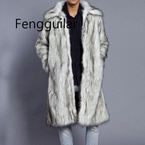 FENGGUILAI New Autumn Winter New Mens Square Collar Faux Mink Fur Long Coat High-grade Man Comfortable Thick Warm Windbreaker