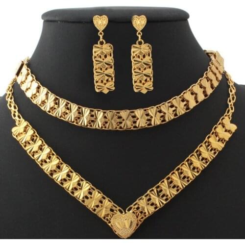 Kpop Jewelry Set For Woman Fashion vintage Bow knot hollow out Shape Necklace Gold Color Wholesale S232