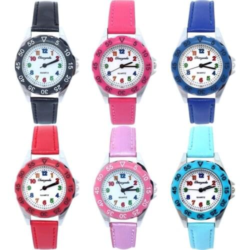10pcs Fashion Watches Boy Watch Girl Kids Children's Gift Faux Leather Strap Learn Tell Time Tutor Student Wristwatch