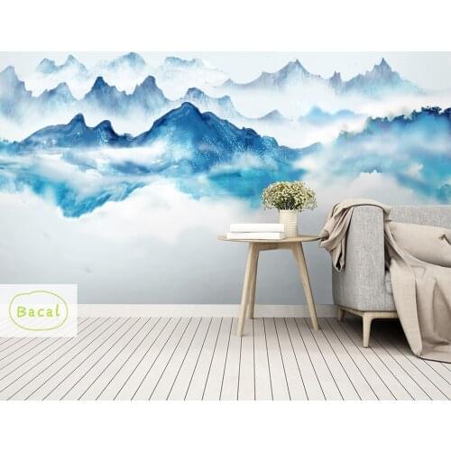 Bacal Custom Wallpaper Photo wall mural of handpainted blue moutain wall paper foe living room 3d wallpaper papier peint
