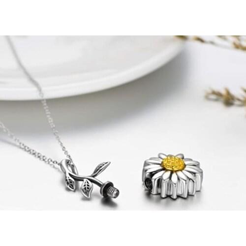 Sunflower Urn Necklaces Pendant for Women Men Ashes Keepsake Cremation Memory Unisex Jewelry